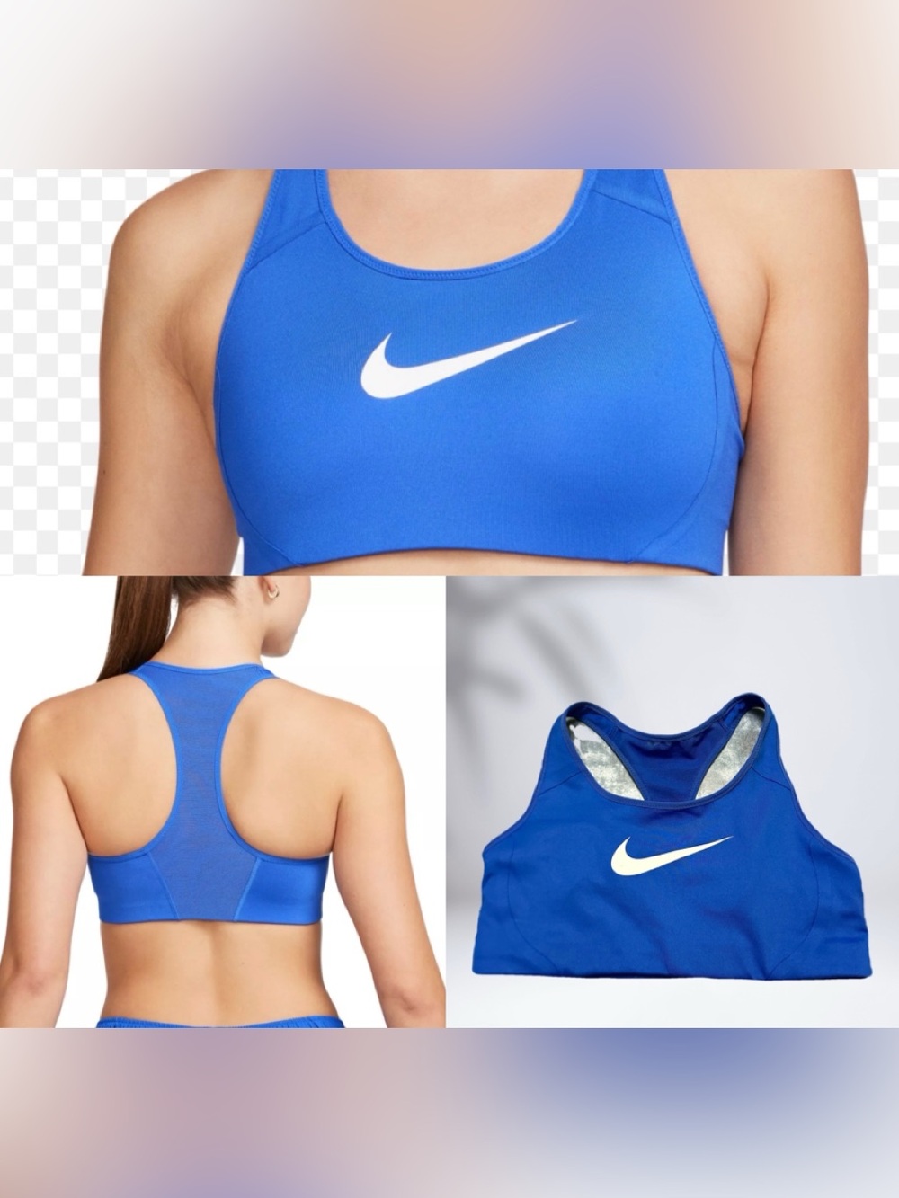 Nike Blue Racerback Sports Bra with White Swoosh M